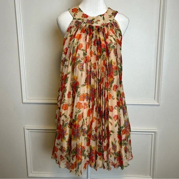 Free People | Dresses | Free People Chiffon Floral Pleated Mini Halter Dress  Xs | Poshmark